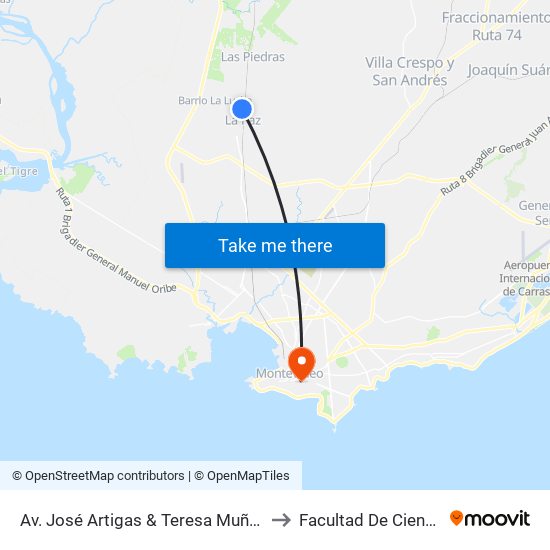 Av. José Artigas & Teresa Muñoz (Liceo De La Paz) to Facultad De Ciencias Sociales map