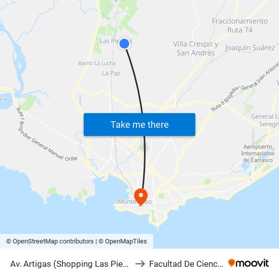 Av. Artigas (Shopping Las Piedras / Hipódromo) to Facultad De Ciencias Sociales map