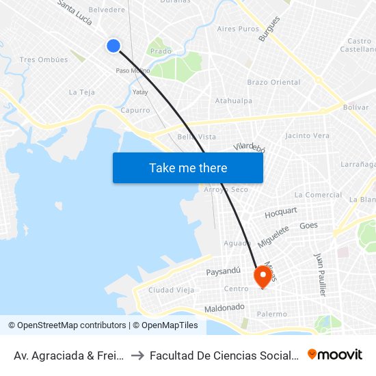 Av. Agraciada & Freire to Facultad De Ciencias Sociales map