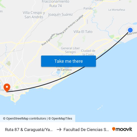Ruta 87 & Caraguatá/Yandinoca to Facultad De Ciencias Sociales map