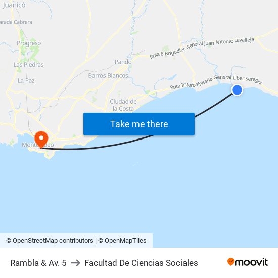 Rambla & Av. 5 to Facultad De Ciencias Sociales map