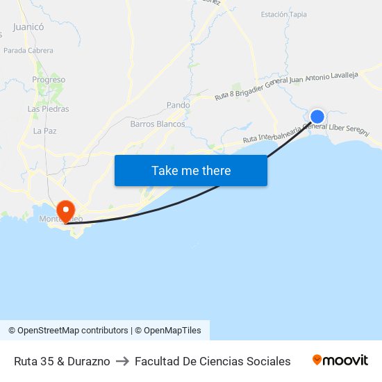 Ruta 35 & Durazno to Facultad De Ciencias Sociales map