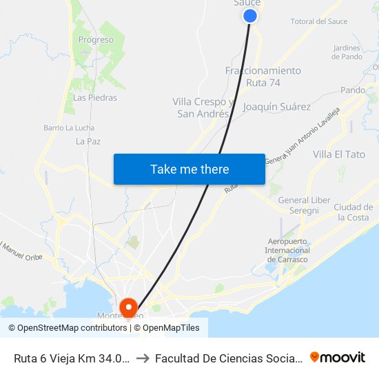 Ruta 6 Vieja Km 34.000 to Facultad De Ciencias Sociales map