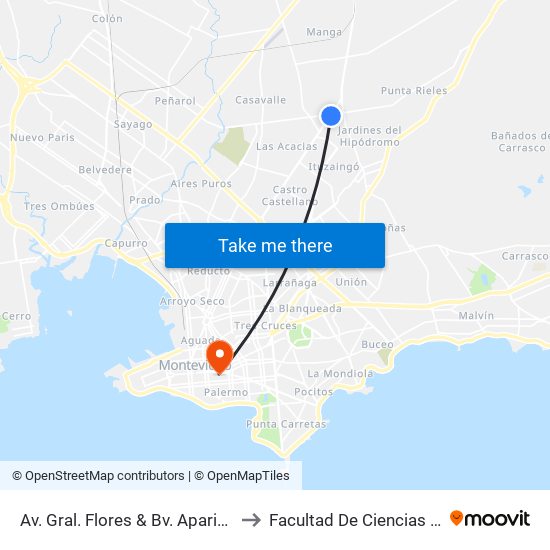 Av. Gral. Flores & Bv. Aparicio Saravia to Facultad De Ciencias Sociales map