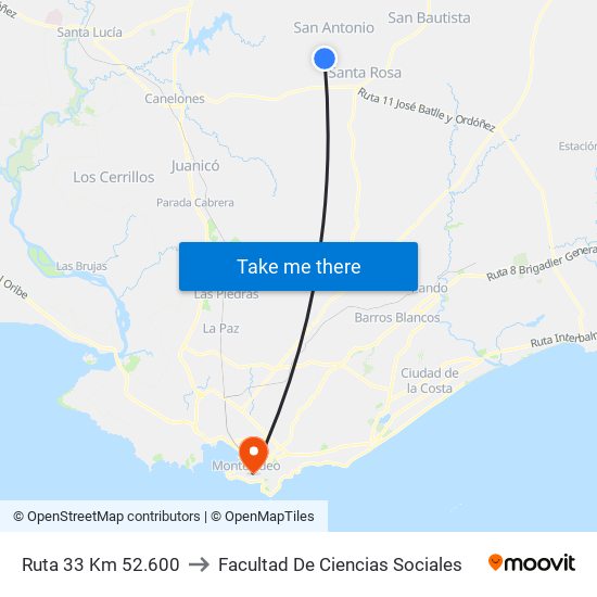 Ruta 33 Km 52.600 to Facultad De Ciencias Sociales map