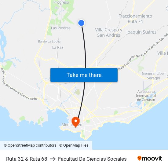 Ruta 32 & Ruta 68 to Facultad De Ciencias Sociales map