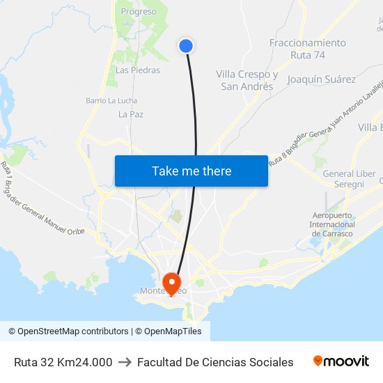 Ruta 32 Km24.000 to Facultad De Ciencias Sociales map