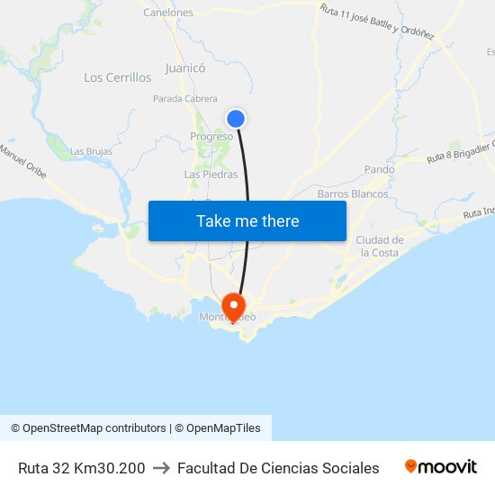 Ruta 32 Km30.200 to Facultad De Ciencias Sociales map