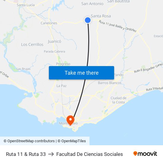 Ruta 11 & Ruta 33 to Facultad De Ciencias Sociales map