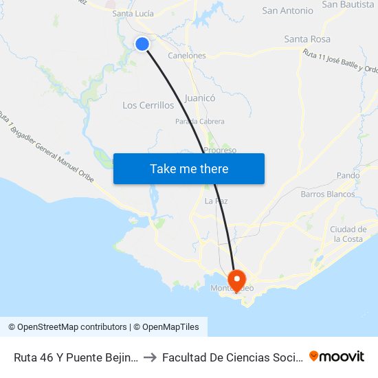 Ruta 46 Y Puente Bejinson to Facultad De Ciencias Sociales map