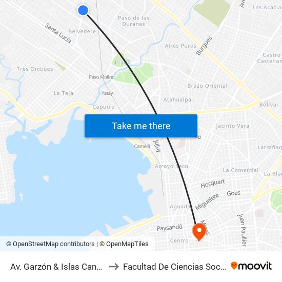 Av. Garzón & Islas Canarias to Facultad De Ciencias Sociales map