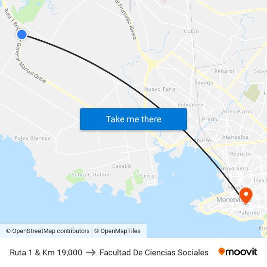 Ruta 1 & Km 19,000 to Facultad De Ciencias Sociales map