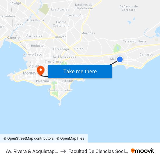 Av. Rivera & Acquistapace to Facultad De Ciencias Sociales map
