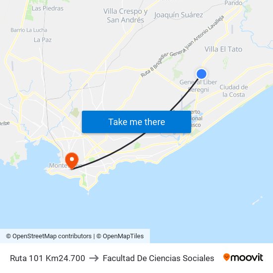 Ruta 101 Km24.700 to Facultad De Ciencias Sociales map