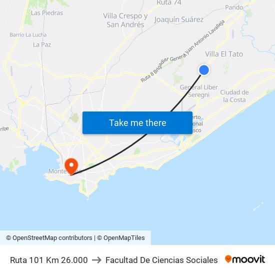 Ruta 101 Km 26.000 to Facultad De Ciencias Sociales map