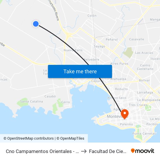 Cno Campamentos Orientales - Sbre 10 Mts Tupambae to Facultad De Ciencias Sociales map