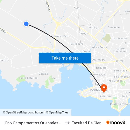 Cno Campamentos Orientales Y Av Luis Batlle Berres to Facultad De Ciencias Sociales map
