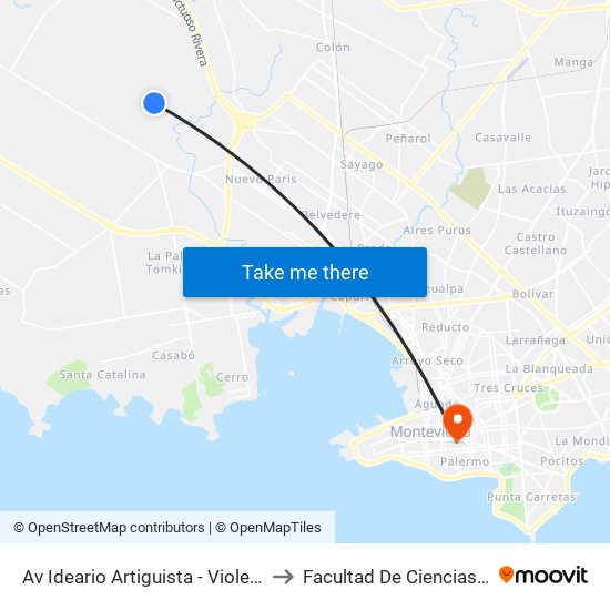 Av Ideario Artiguista - Violeta Amoretti to Facultad De Ciencias Sociales map