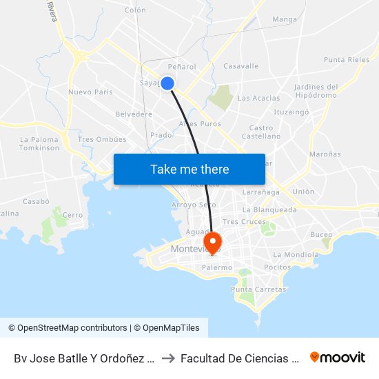 Bv Jose Batlle Y Ordoñez Y Pastor to Facultad De Ciencias Sociales map