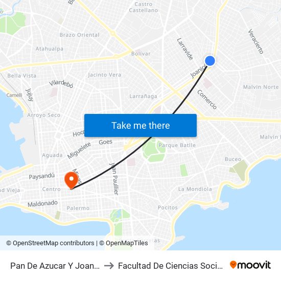 Pan De Azucar Y Joanico to Facultad De Ciencias Sociales map