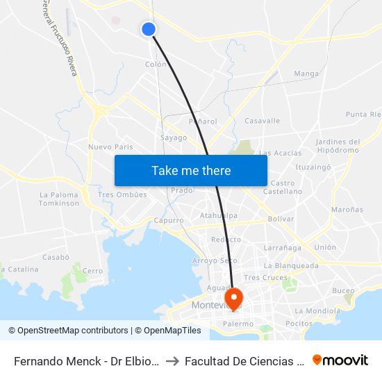 Fernando Menck - Dr Elbio J Dodera to Facultad De Ciencias Sociales map