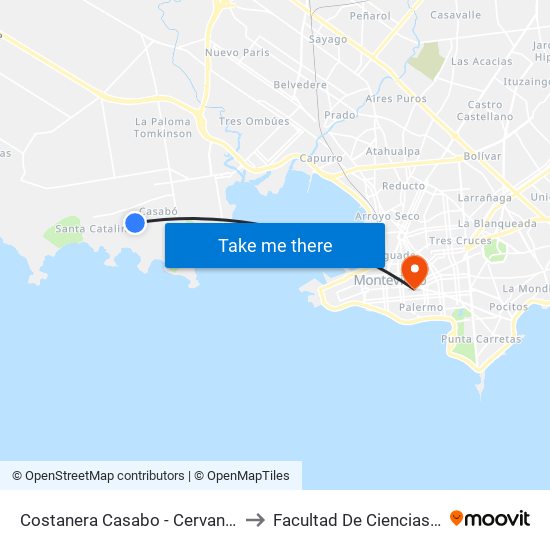 Costanera Casabo - Cervantes O Nº18 to Facultad De Ciencias Sociales map