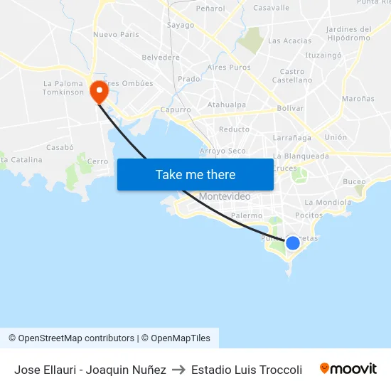 Jose Ellauri - Joaquin Nuñez to Estadio Luis Troccoli map