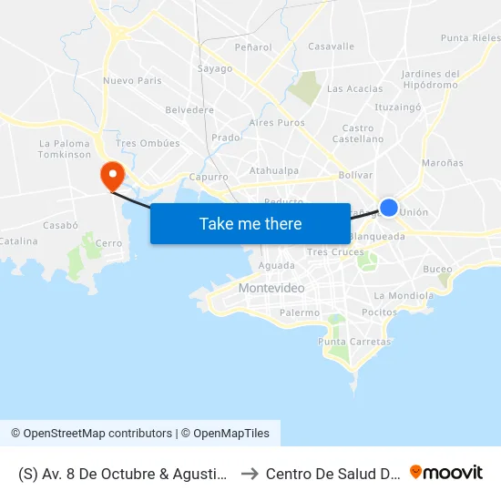 (S) Av. 8 De Octubre & Agustina Contucci to Centro De Salud Del Cerro map