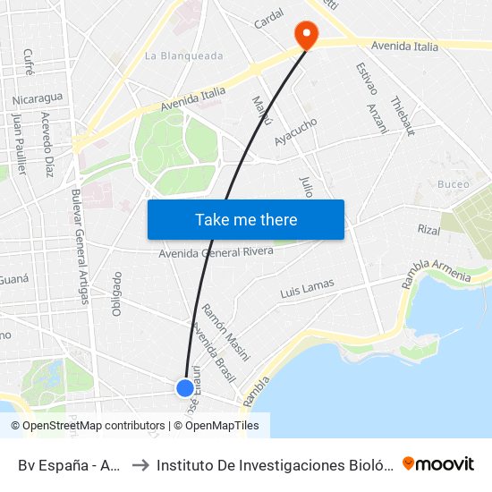 Bv España - Av Sarmiento to Instituto De Investigaciones Biológicas Clemente Estable map