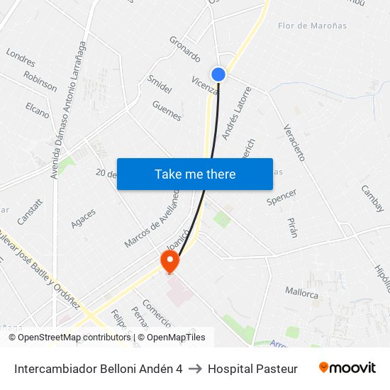 Intercambiador Belloni Andén 4 to Hospital Pasteur map