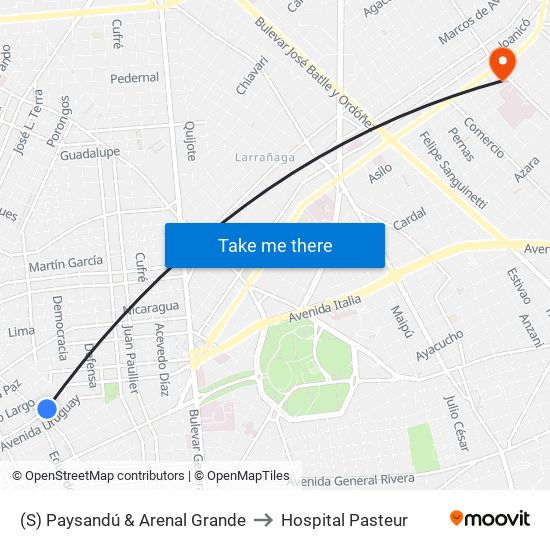 (S) Paysandú & Arenal Grande to Hospital Pasteur map
