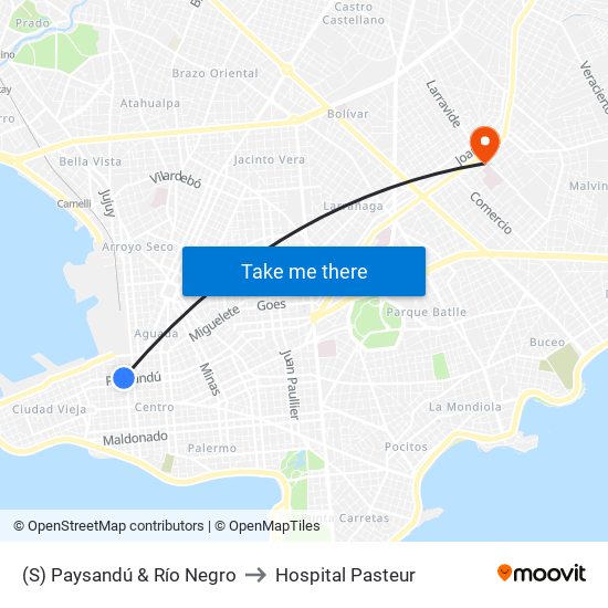 (S) Paysandú & Río Negro to Hospital Pasteur map
