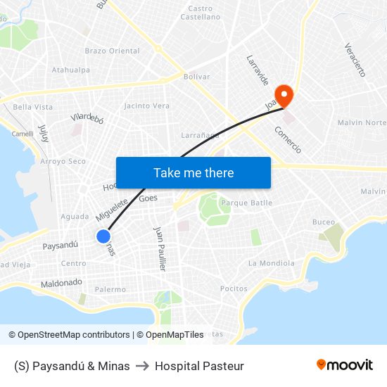 (S) Paysandú & Minas to Hospital Pasteur map