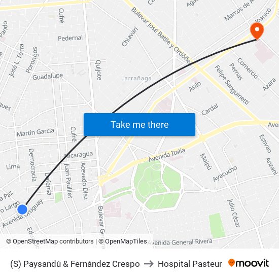 (S) Paysandú & Fernández Crespo to Hospital Pasteur map