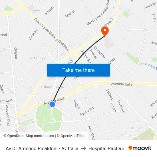 Av Dr Americo Ricaldoni - Av Italia to Hospital Pasteur map