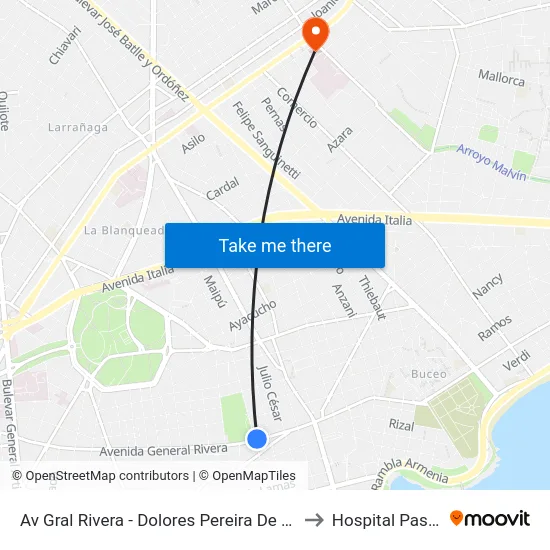 Av Gral Rivera - Dolores Pereira De Rossell to Hospital Pasteur map