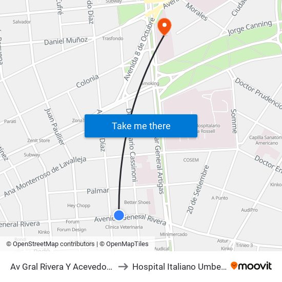 Av Gral Rivera Y Acevedo Diaz to Hospital Italiano Umberto I map