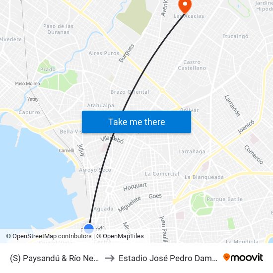 (S) Paysandú & Río Negro to Estadio José Pedro Damiani map