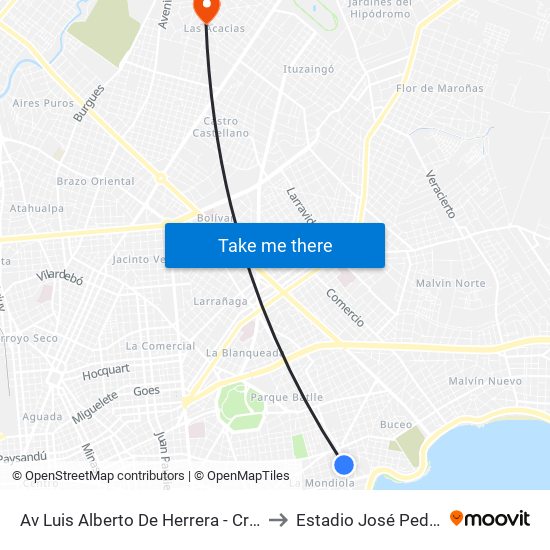 Av Luis Alberto De Herrera - Cr Luis E Lecueder to Estadio José Pedro Damiani map