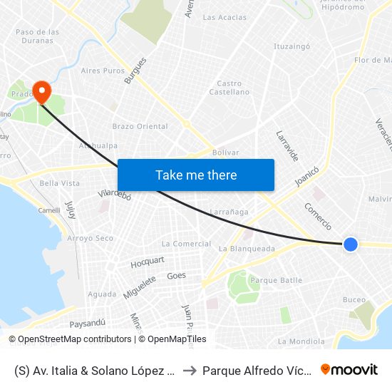 (S) Av. Italia & Solano López (Comercio) to Parque Alfredo Víctor Viera map