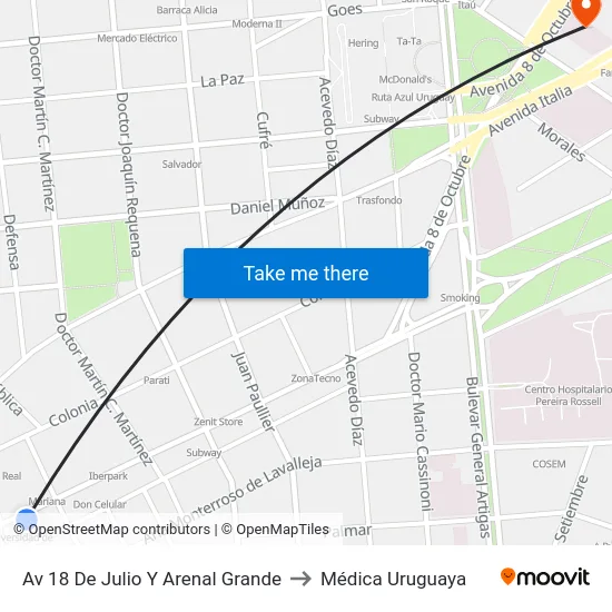 Av 18 De Julio Y Arenal Grande to Médica Uruguaya map