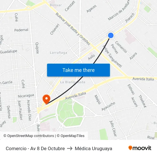 Comercio - Av 8 De Octubre to Médica Uruguaya map