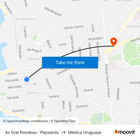 Av Gral Rondeau - Paysandu to Médica Uruguaya map