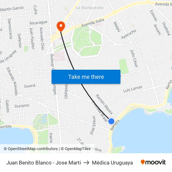 Juan Benito Blanco - Jose Marti to Médica Uruguaya map