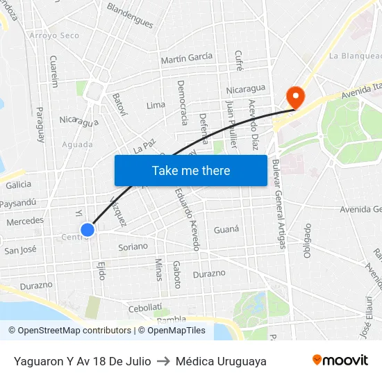 Yaguaron Y Av 18 De Julio to Médica Uruguaya map