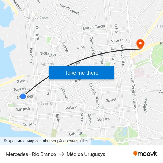 Mercedes - Rio Branco to Médica Uruguaya map