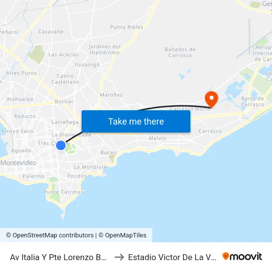 Av Italia Y Pte Lorenzo Batlle to Estadio Victor De La Valle map