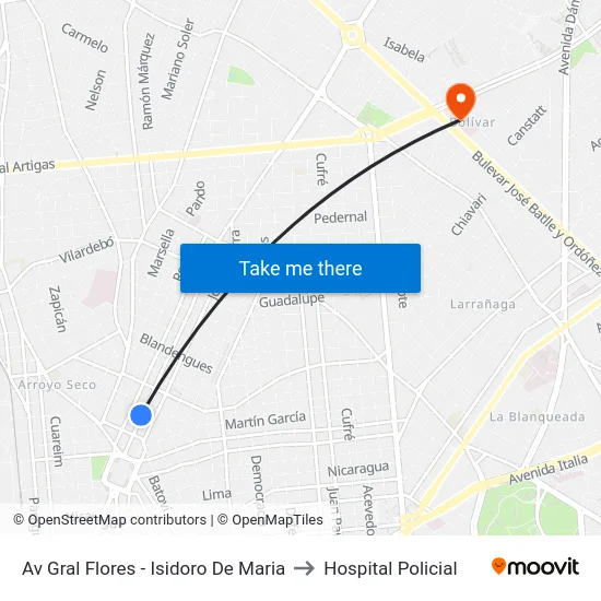 Av Gral Flores - Isidoro De Maria to Hospital Policial map