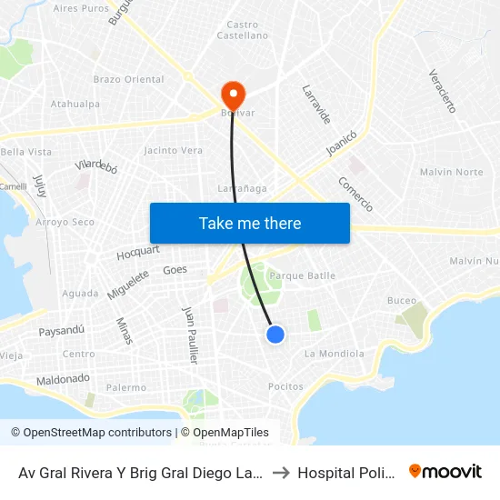 Av Gral Rivera Y Brig Gral Diego Lamas to Hospital Policial map
