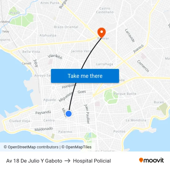 Av 18 De Julio Y Gaboto to Hospital Policial map